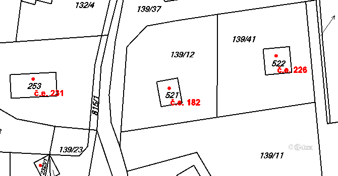 Rajchardov 182, Hradištko na parcele st. 521 v KÚ Hradištko pod Medníkem, Katastrální mapa