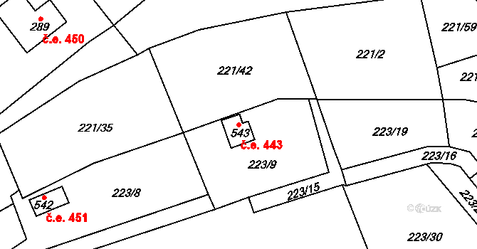 Černolice 443 na parcele st. 543 v KÚ Černolice, Katastrální mapa