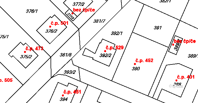 Veselí nad Lužnicí I 529, Veselí nad Lužnicí na parcele st. 392/2 v KÚ Veselí nad Lužnicí, Katastrální mapa