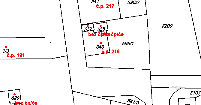 Klenčí pod Čerchovem 216 na parcele st. 340 v KÚ Klenčí pod Čerchovem, Katastrální mapa