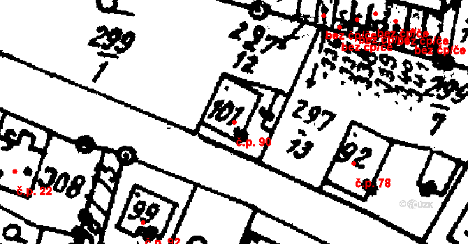 Velichovky 90 na parcele st. 101 v KÚ Velichovky, Katastrální mapa