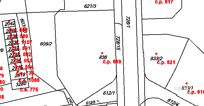 Náchod 619 na parcele st. 836 v KÚ Náchod, Katastrální mapa