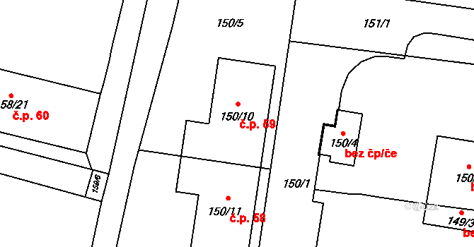 Malá Chuchle 59, Praha na parcele st. 150/10 v KÚ Malá Chuchle, Katastrální mapa