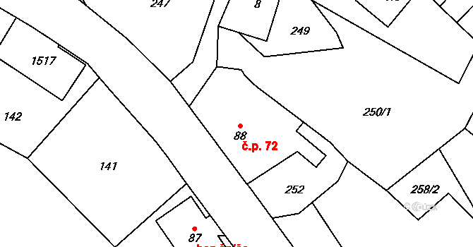 Třemešek 72, Oskava na parcele st. 88 v KÚ Třemešek, Katastrální mapa