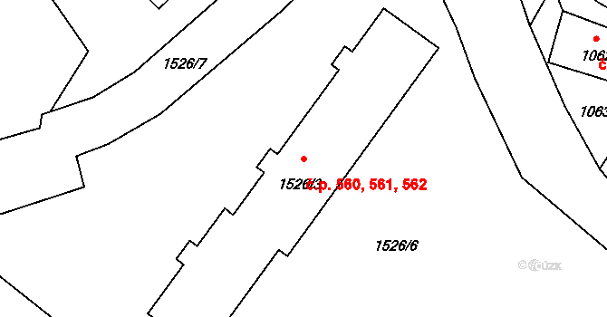 Postřelmov 560,561,562 na parcele st. 1526/3 v KÚ Postřelmov, Katastrální mapa