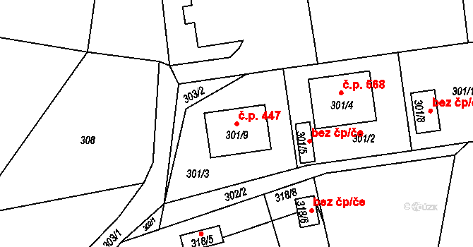 Šenov u Nového Jičína 447 na parcele st. 301/9 v KÚ Šenov u Nového Jičína, Katastrální mapa