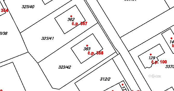 Čakovičky 358 na parcele st. 363 v KÚ Čakovičky, Katastrální mapa