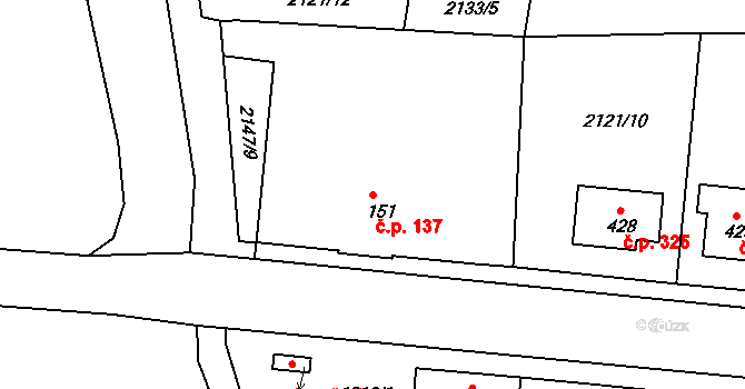 Katovice 137 na parcele st. 151 v KÚ Katovice, Katastrální mapa