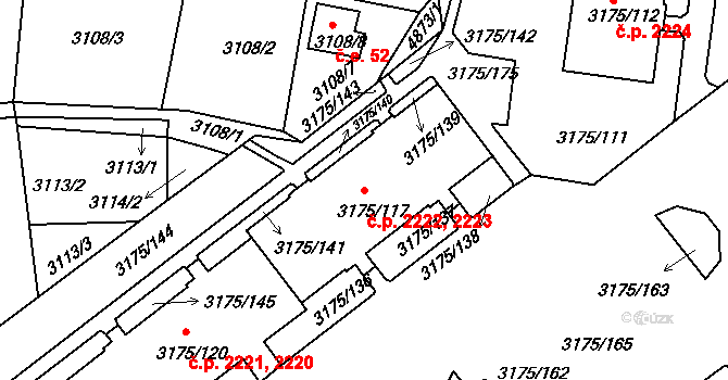 Louny 2222,2223 na parcele st. 3175/117 v KÚ Louny, Katastrální mapa