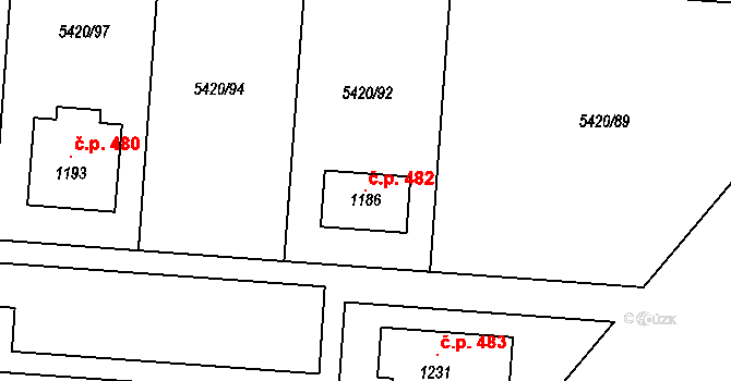 Novosedly 482 na parcele st. 1186 v KÚ Novosedly na Moravě, Katastrální mapa