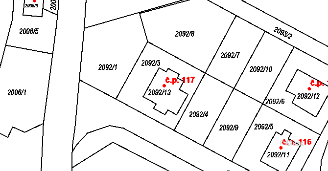 Rychnov nad Kněžnou 117 na parcele st. 2092/13 v KÚ Rychnov nad Kněžnou, Katastrální mapa