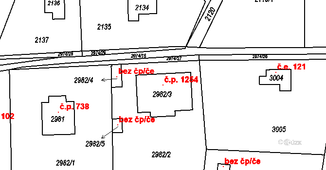 Řevnice 1254 na parcele st. 2982/3 v KÚ Řevnice, Katastrální mapa