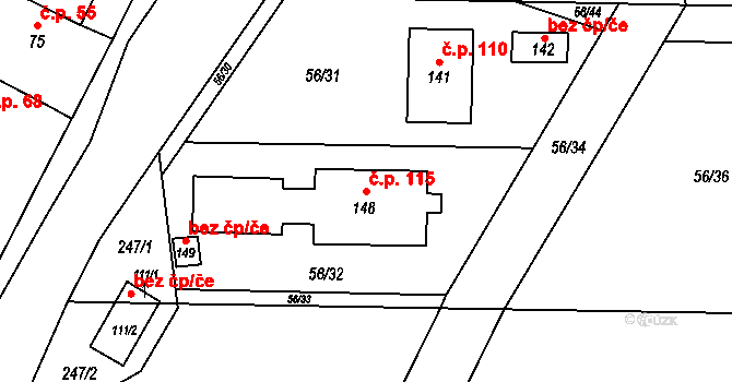 Tážaly 115, Kožušany-Tážaly na parcele st. 148 v KÚ Tážaly, Katastrální mapa