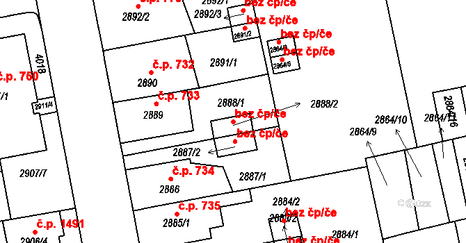 Holešov 102183554 na parcele st. 2888/2 v KÚ Holešov, Katastrální mapa