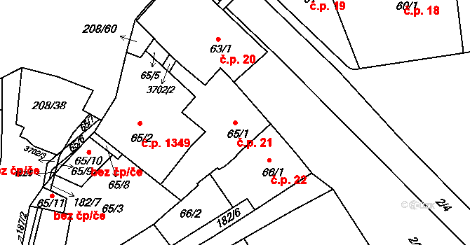 Holešov 21 na parcele st. 65/1 v KÚ Holešov, Katastrální mapa