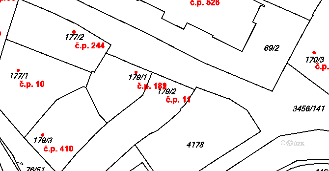 Hrušovany nad Jevišovkou 11 na parcele st. 179/2 v KÚ Hrušovany nad Jevišovkou, Katastrální mapa