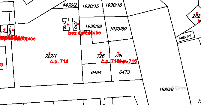 Hrušovany nad Jevišovkou 715 na parcele st. 726 v KÚ Hrušovany nad Jevišovkou, Katastrální mapa