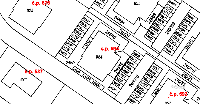 Cerhenice 594 na parcele st. 854 v KÚ Cerhenice, Katastrální mapa