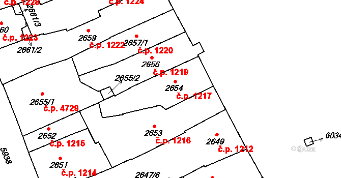 Jihlava 1217 na parcele st. 2654 v KÚ Jihlava, Katastrální mapa