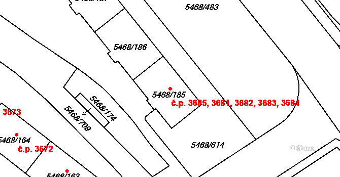 Jihlava 3681,3682,3683,3684, na parcele st. 5468/185 v KÚ Jihlava, Katastrální mapa