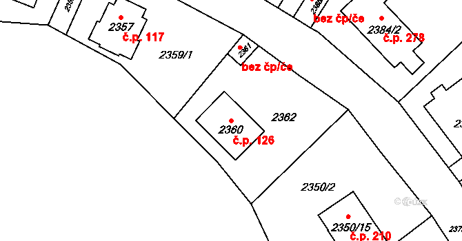 Staré Splavy 126, Doksy na parcele st. 2360 v KÚ Doksy u Máchova jezera, Katastrální mapa