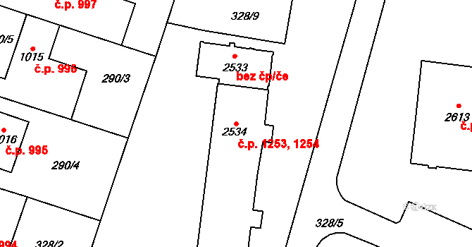 Kyjov 1253,1254 na parcele st. 2534 v KÚ Kyjov, Katastrální mapa