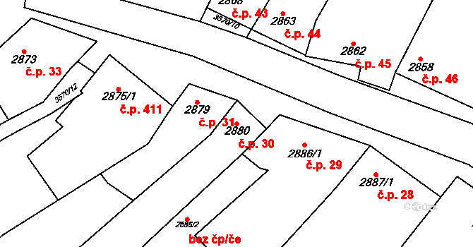 Nosálovice 30, Vyškov na parcele st. 2880 v KÚ Vyškov, Katastrální mapa