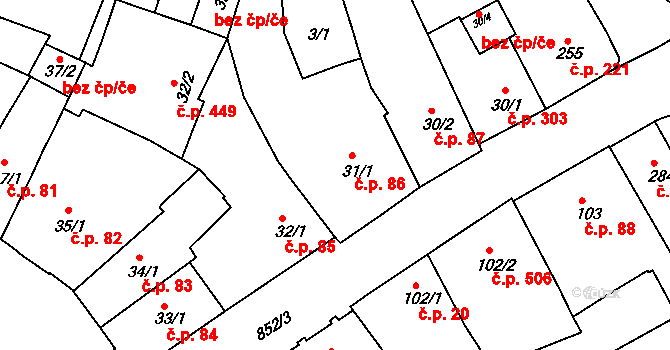 Český Brod 86 na parcele st. 31/1 v KÚ Český Brod, Katastrální mapa
