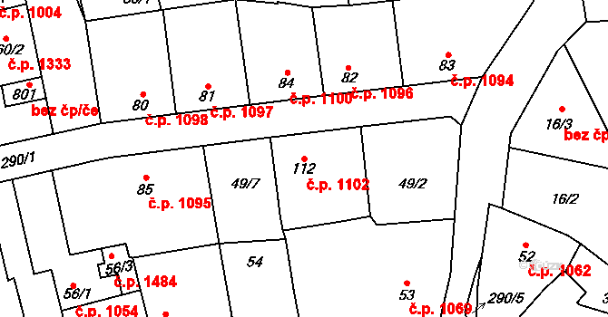 Švermov 1102, Kladno na parcele st. 112 v KÚ Hnidousy, Katastrální mapa