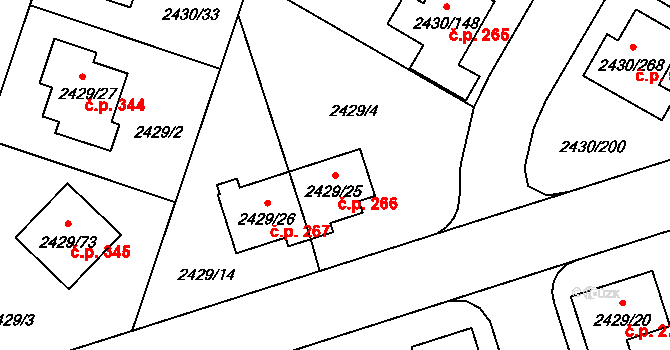 Dačice V 266, Dačice na parcele st. 2429/25 v KÚ Dačice, Katastrální mapa