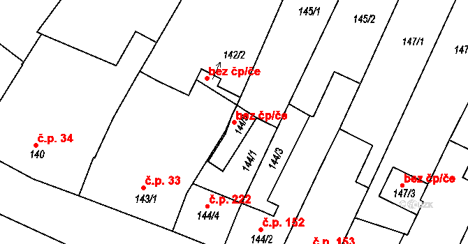 Želatovice 148372554 na parcele st. 144/5 v KÚ Želatovice, Katastrální mapa