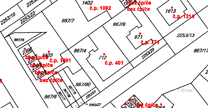Lomnice nad Popelkou 401 na parcele st. 712 v KÚ Lomnice nad Popelkou, Katastrální mapa