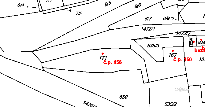 Tetín 156 na parcele st. 171 v KÚ Tetín u Berouna, Katastrální mapa