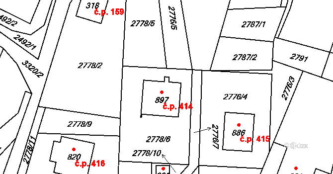 Písek 414 na parcele st. 897 v KÚ Písek u Jablunkova, Katastrální mapa