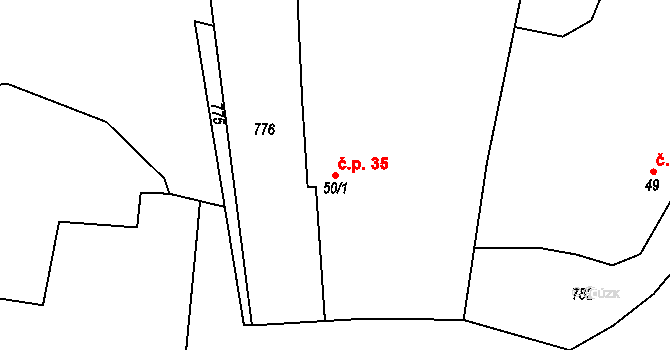 Lipník 35 na parcele st. 50/1 v KÚ Lipník, Katastrální mapa