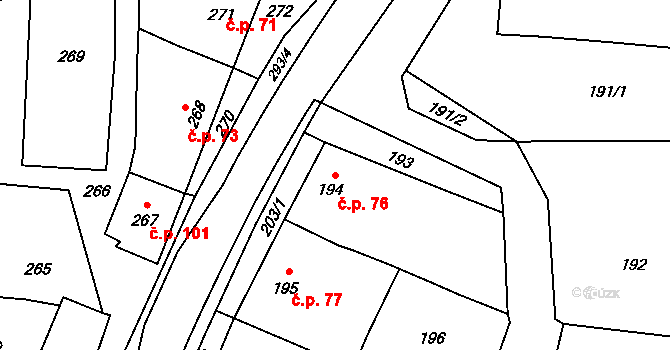 Čechovice 76, Velký Týnec na parcele st. 194 v KÚ Čechovice, Katastrální mapa