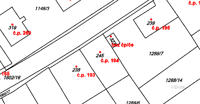Přáslavice 194 na parcele st. 245 v KÚ Přáslavice u Olomouce, Katastrální mapa