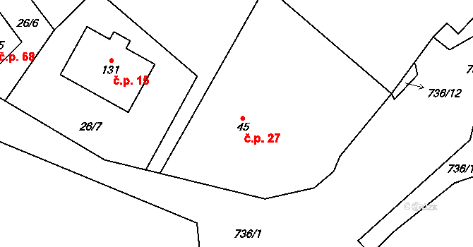 Řimice 27, Bílá Lhota na parcele st. 45 v KÚ Řimice, Katastrální mapa
