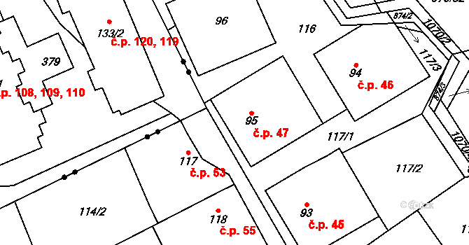 Nučnice 47, Křešice na parcele st. 95 v KÚ Nučnice, Katastrální mapa