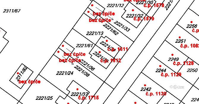 Roudnice nad Labem 1612 na parcele st. 2221/35 v KÚ Roudnice nad Labem, Katastrální mapa