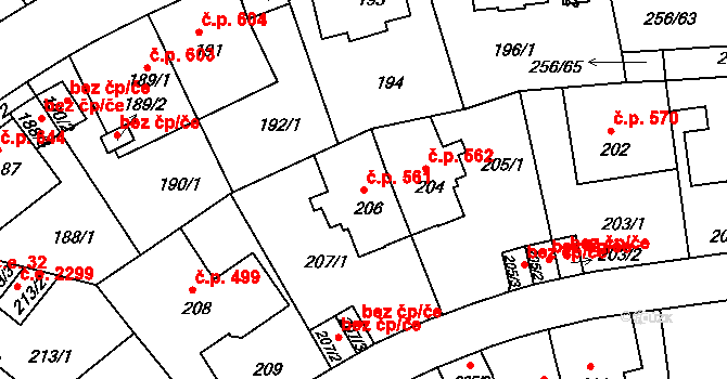 Klíše 561, Ústí nad Labem na parcele st. 206 v KÚ Klíše, Katastrální mapa
