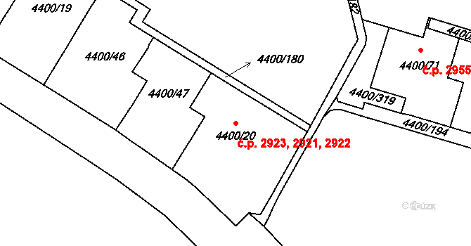 Severní Terasa 2921,2922,2923, Ústí nad Labem na parcele st. 4400/20 v KÚ Ústí nad Labem, Katastrální mapa