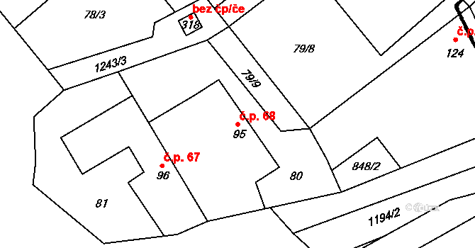Jakubov u Moravských Budějovic 68 na parcele st. 95 v KÚ Jakubov u Moravských Budějovic, Katastrální mapa