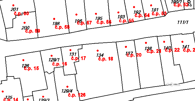 Zámostí 18, Třebíč na parcele st. 134 v KÚ Podklášteří, Katastrální mapa