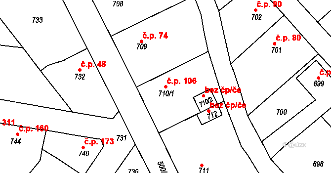 Děčín XXXII-Boletice nad Labem 106, Děčín na parcele st. 710/1 v KÚ Boletice nad Labem, Katastrální mapa