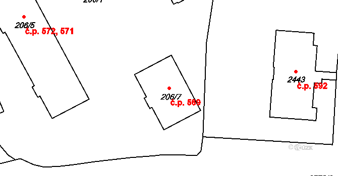 Volyně 569 na parcele st. 206/7 v KÚ Volyně, Katastrální mapa