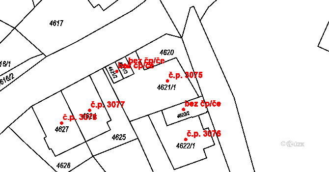 Teplice 3075 na parcele st. 4621/1 v KÚ Teplice, Katastrální mapa