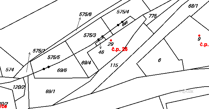 Hleďsebe 26, Lhotka na parcele st. 29 v KÚ Hleďsebe, Katastrální mapa