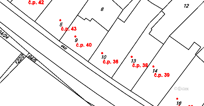 Skuhrov 36, Velký Borek na parcele st. 10 v KÚ Skuhrov u Mělníka, Katastrální mapa