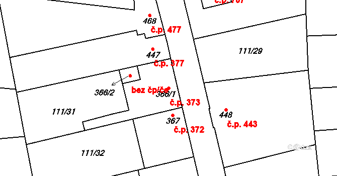 Veltrusy 373 na parcele st. 366/1 v KÚ Veltrusy, Katastrální mapa